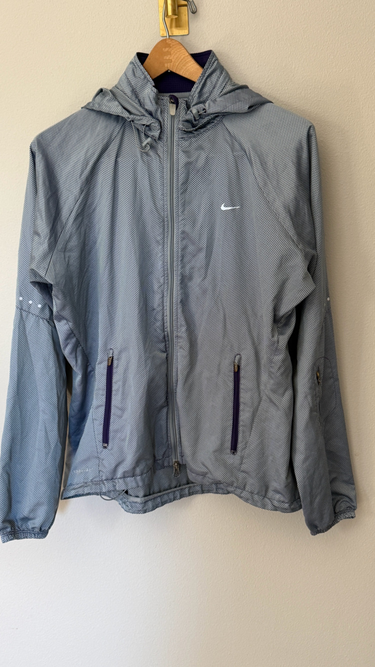 Women Nike Storm-Fit Windbreaker Jacket Gray Purple Hooded Full Zip